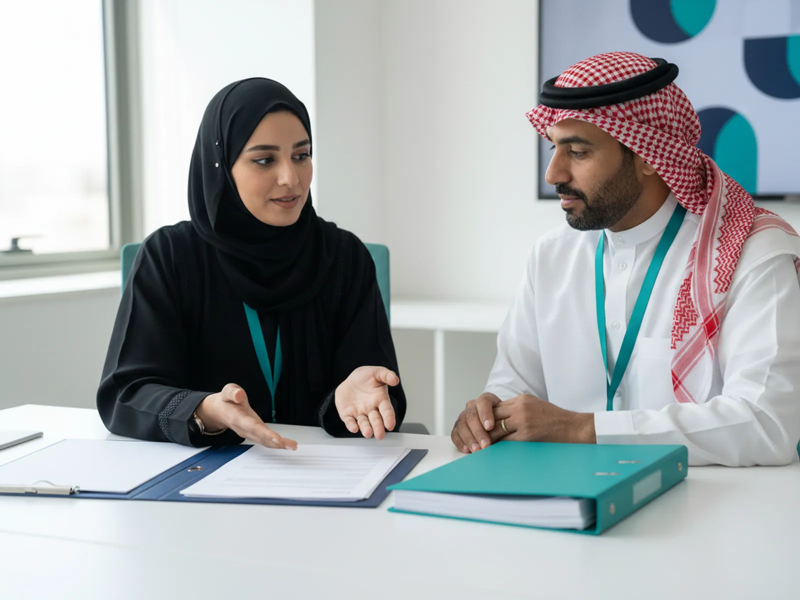 A consultant explains to a contracting business owner, at a desk, the difference between the technical-standards certificate and the classification file