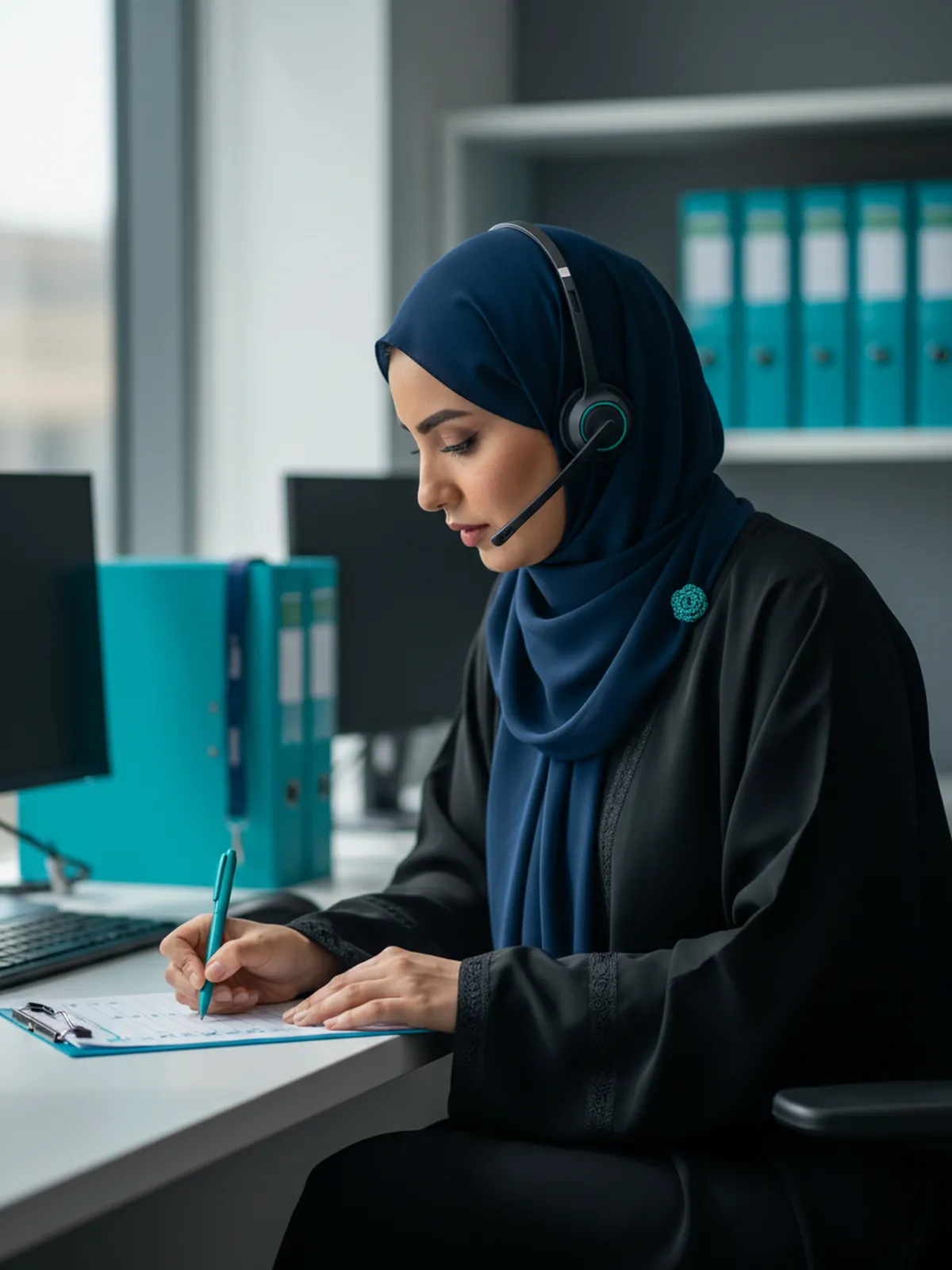 مستشارة تحدد النواقص في قائمة مستندات أثناء تقييم ملف شركة