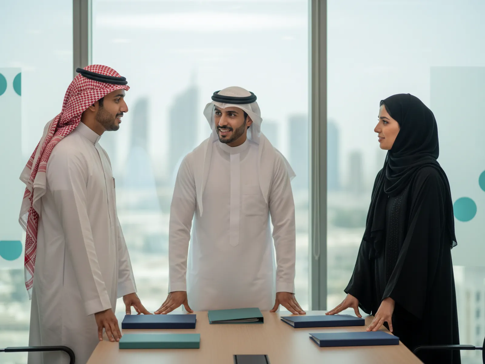 فريق إضاءات يراجع ملفات العملاء في اجتماع صباحي